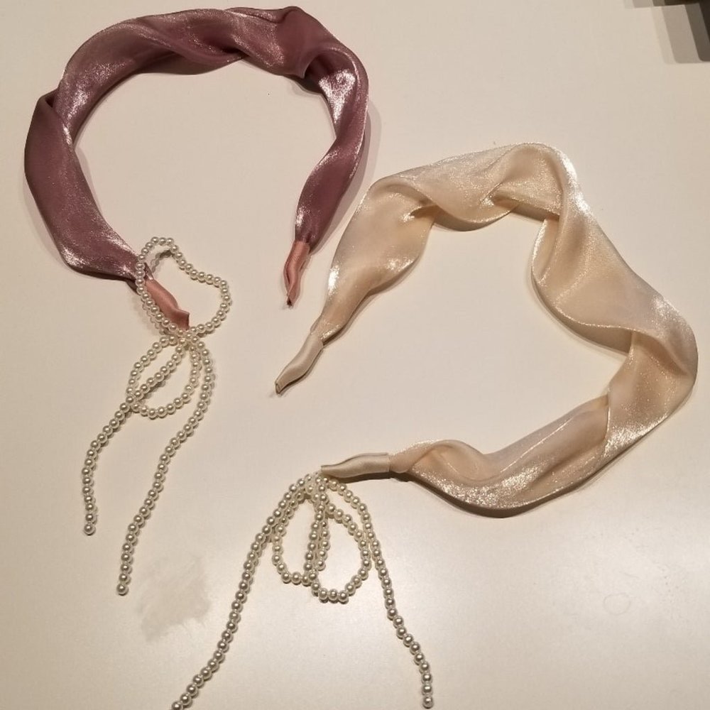 2 pc Faux Pearl Bow Decor Headband bundle